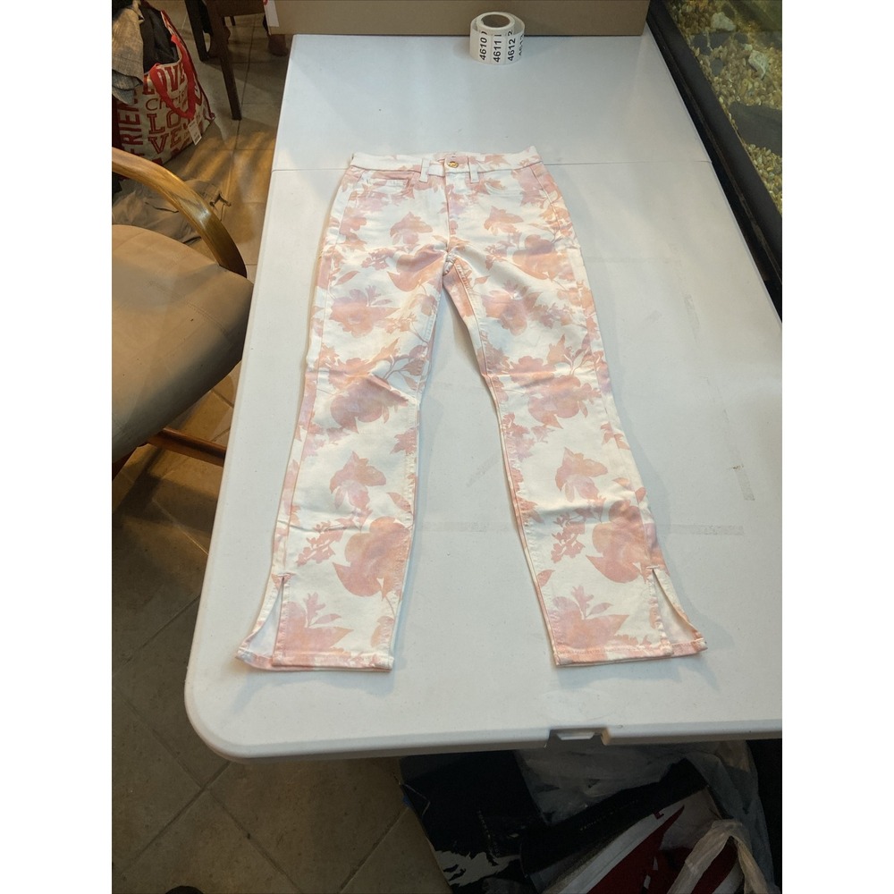 Jen7 by 7 For All Mankind Women Pink Floral Cropped Skinny Jeans Size 0